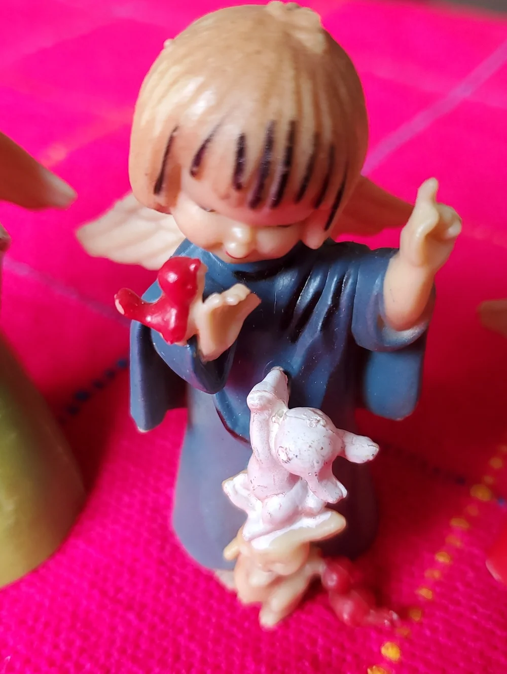 Set of 4 Hand-Painted Angel Figurines - Red, Green, Blue, Pink 1960s